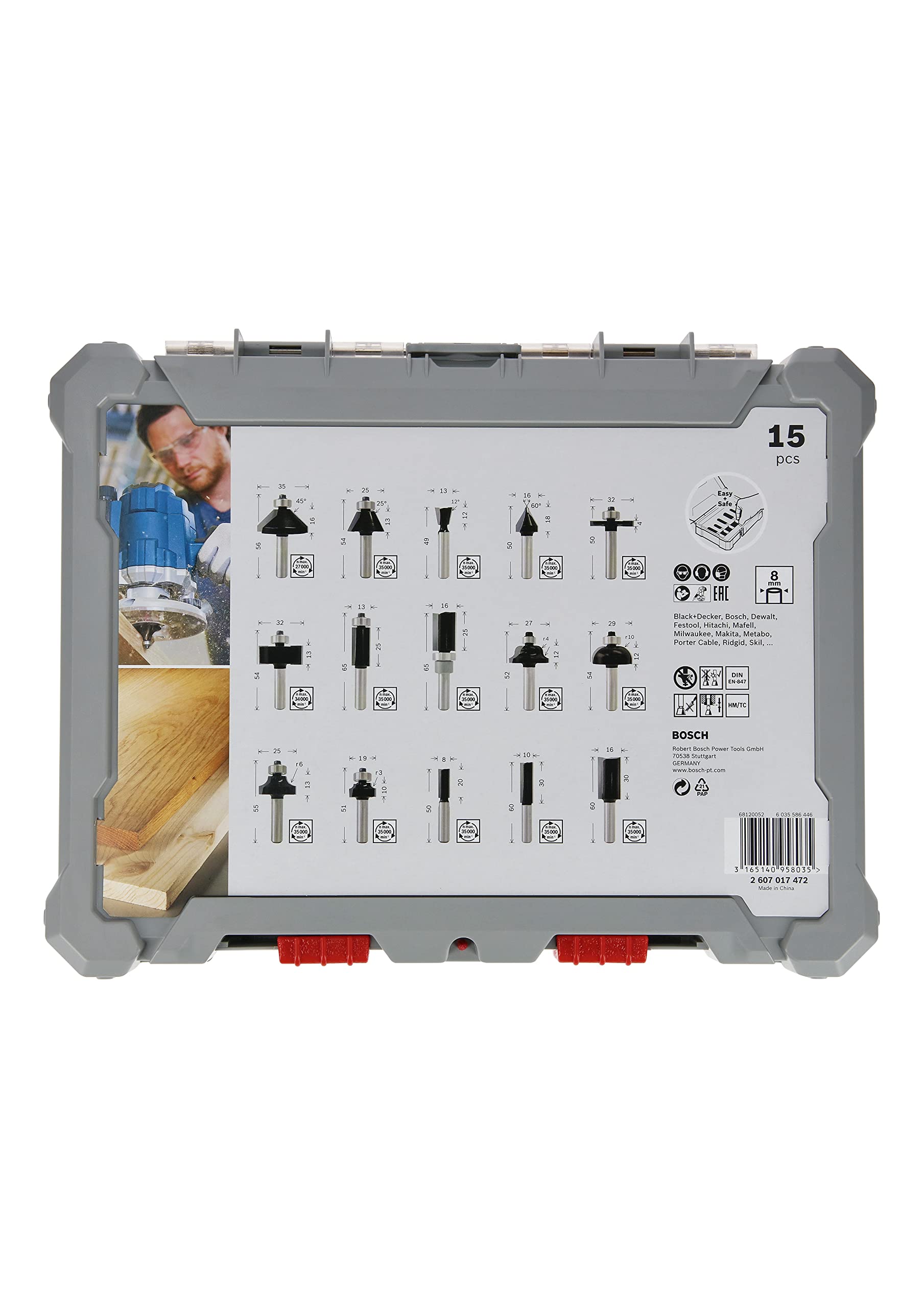 Bosch 15x PRO Fräser-Set gemischt (für Weichholz, Hartholz, Ø 13/16/13/35/25/16/32/32/27/29/19/25/8/10/16 mm, Professional Zubehör Handfräse, Kantenfräse) 3