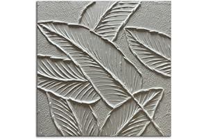 Slyart Handmade Textured Oil on Canvas Wall Art White Banana Leaf Paintings Bathroom Bedroom Wall Decor 24x24 Inches 3D Abstract Painting Ready to Hang