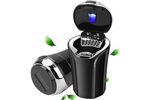 Mystarry Ashtray for Car, Portable Car Ashtray with Lid, Smokeless Ashtray Detachable Car Cigarette Ashtray with Blue LED Lig