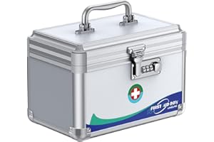 Uniclife Medicine Box Emergency Box with Combination Lock and Handle Metal Lockable Medicine Storage Box, 10" x 6" x 6.5"