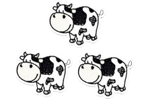 Umama Patch Set of 3 Cute Cow Farm Animal Cartoon Sticker Patches Milk Cow DIY Applique Embroidered Sew Iron on Patch Emblem Clothing or Reward Gift
