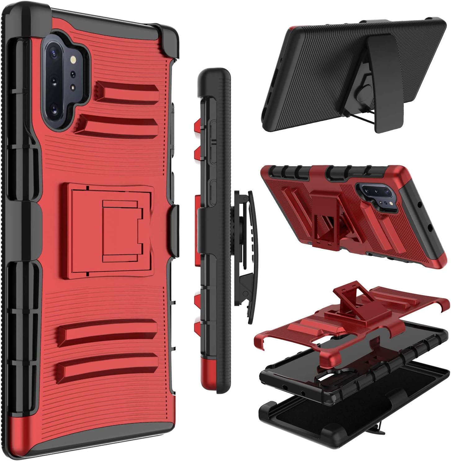 Galaxy Note 10 Plus Case, Yunerz Heavy Duty Shockproof Full-Body Protective Hybrid Case Cover with Swivel Belt Clip and Kickstand for Samsung Galaxy Note 10+/10 Plus/10+ 5G/10 Pro 6.8inch(red)