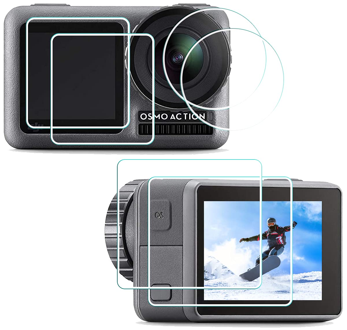 HUIPUXIANG Screen Protector for DJI Osmo Action Camera(for accessories),Tempered Glass Film 0.3mm High Definition 9H Hardness Anti-Scrach Anti-Fingerprint Anti-Dust[2 Sets(2 Front +2 Back + 2 Lens)]