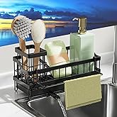 SOVGIZF Sink Caddy kitchen Organzier with High Brush Holder, Wall-Mounted Sponge Holder for Sink, Countertop Organizer Soap Dispenser Storage, Rustproof 304 Stainless Steel Kitchen Essentials