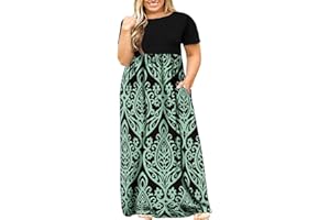 Kancystore Women's Short Sleeve Plus Size Maxi Dress with Pockets Loose Casual Summer Dresses