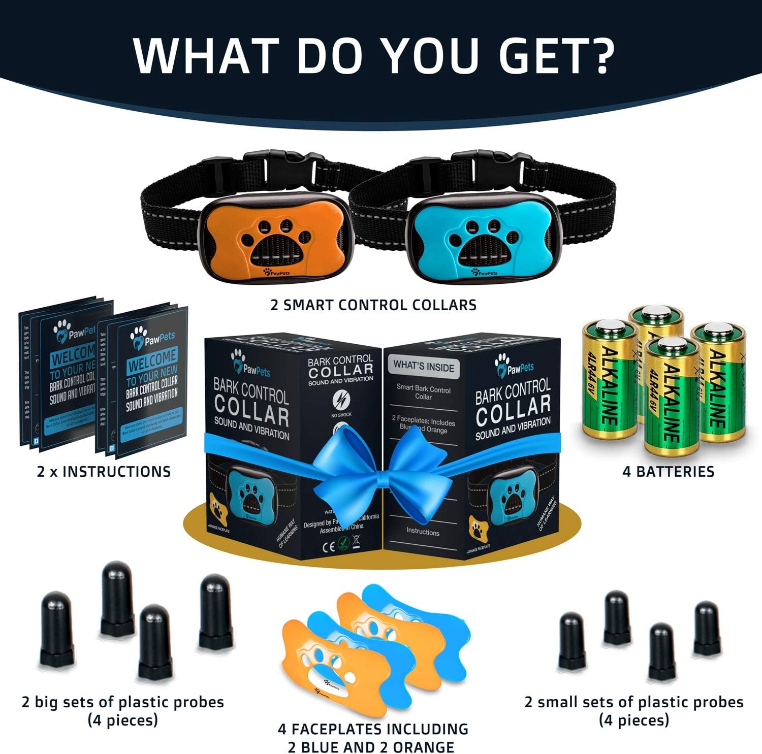 PawPets Anti Bark Collar - No Shock Training Dog Collar - Humane with Vibration and Sound Barking Collar for Small Medium Large Dogs 5-110lbs - 2 Pack - Great as Gift : Kitchen & Dining