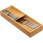 guiogc Bamboo Silverware Drawer Organizer, Kitchen Cutlery Tray,Utensil Holder for Spoons, Forks, Knives in Kitchen
