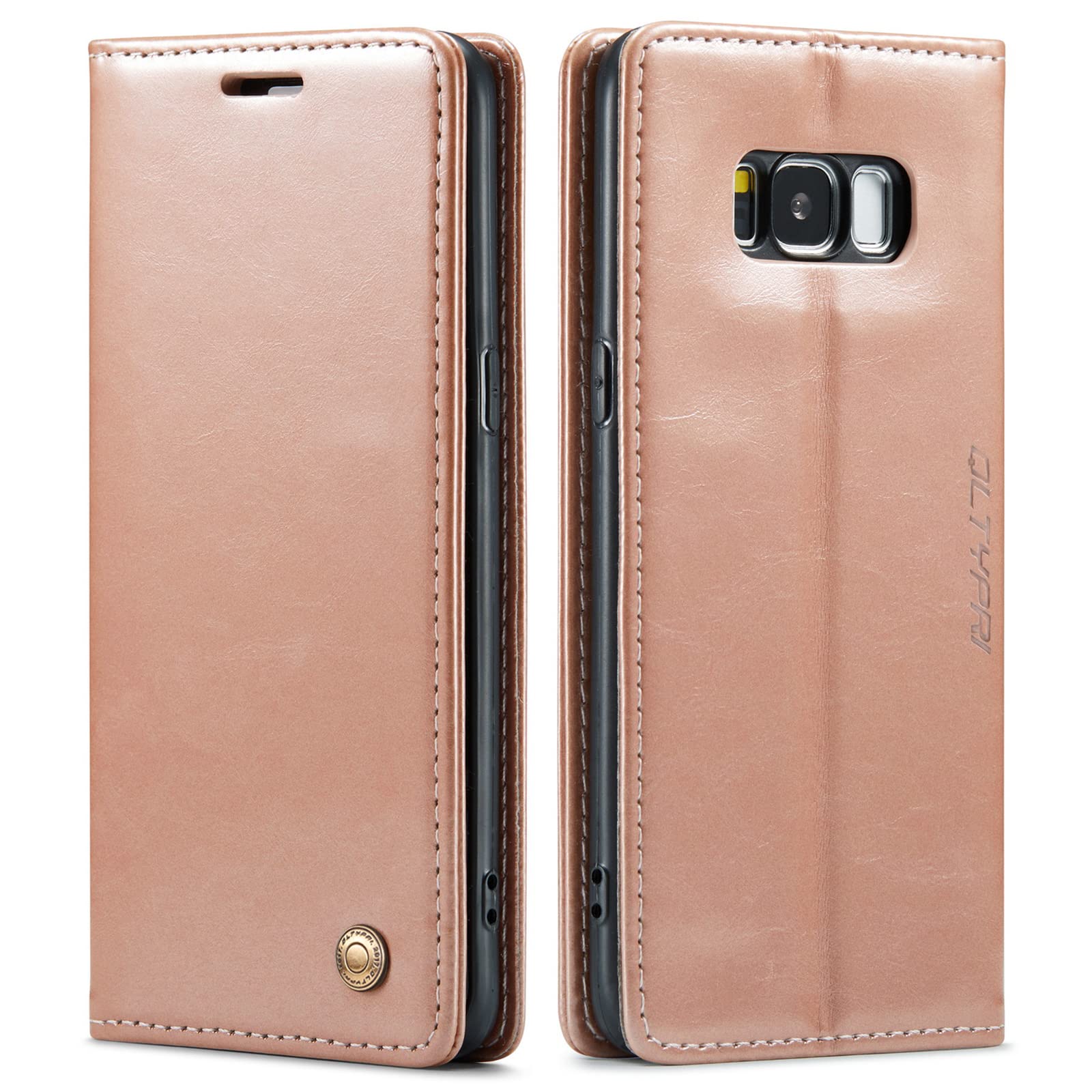 QLTYPRI Case for Samsung Galaxy S8 Plus, Vintage PU Leather Wallet Case Card Slot Kickstand Magnetic Closure Shockproof Flip Folio Case Cover for Samsung Galaxy S8 Plus - Rose Gold