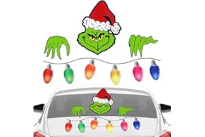 CZLOTYH Christmas Car Decorations Set Christmas Peeking Car Decals Reflective Colorful Bulb Light Magnets Waterproof PVC Rear Windshield Stickers for Holiday Xmas Car Refrigerator Decor