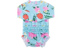ADUKIDE Baby Girls Rash Guard Swimsuit Long Sleeve Ruffles Swimwear with Zipper UPF 50+ One Piece Beachwear Size 3-24 Months