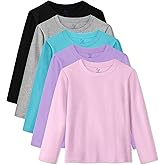 HoeVou 5 Pack Girls Long Sleeve Shirts Cotton T-Shirts Long-Sleeve Tagless Layering Tees for Youth Teen Girls 5-18 Years
