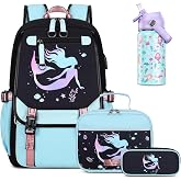 Bevalsa Backpack for Girls, 4PCS Backpack with 14oz Insulated Water Bottle | Insulated Lunch Box &amp; Pencil Case, Bookbag for Teen Girls Kids Elementary Middle High School Students, Back To School Gift
