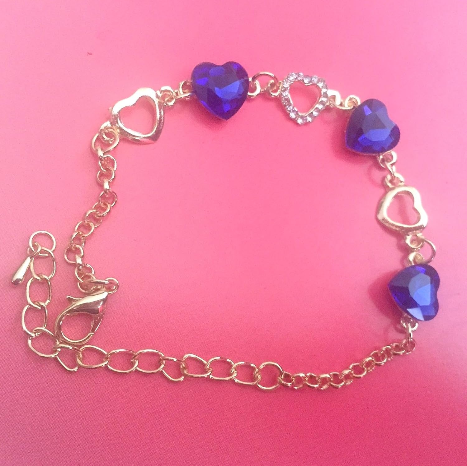 19 likes heart blue stone charm girl's bracelet albr0031bl