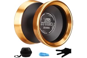 YOYOSTUDIO Yoyo Professional Unresponsive Yoyos with Dual Aluminum Alloy Rings, Pro Tricks Yo yos for Adults, Metal Yoyo for Kids Beginners with Strings, Gloves & Case Black (Gold Ring)