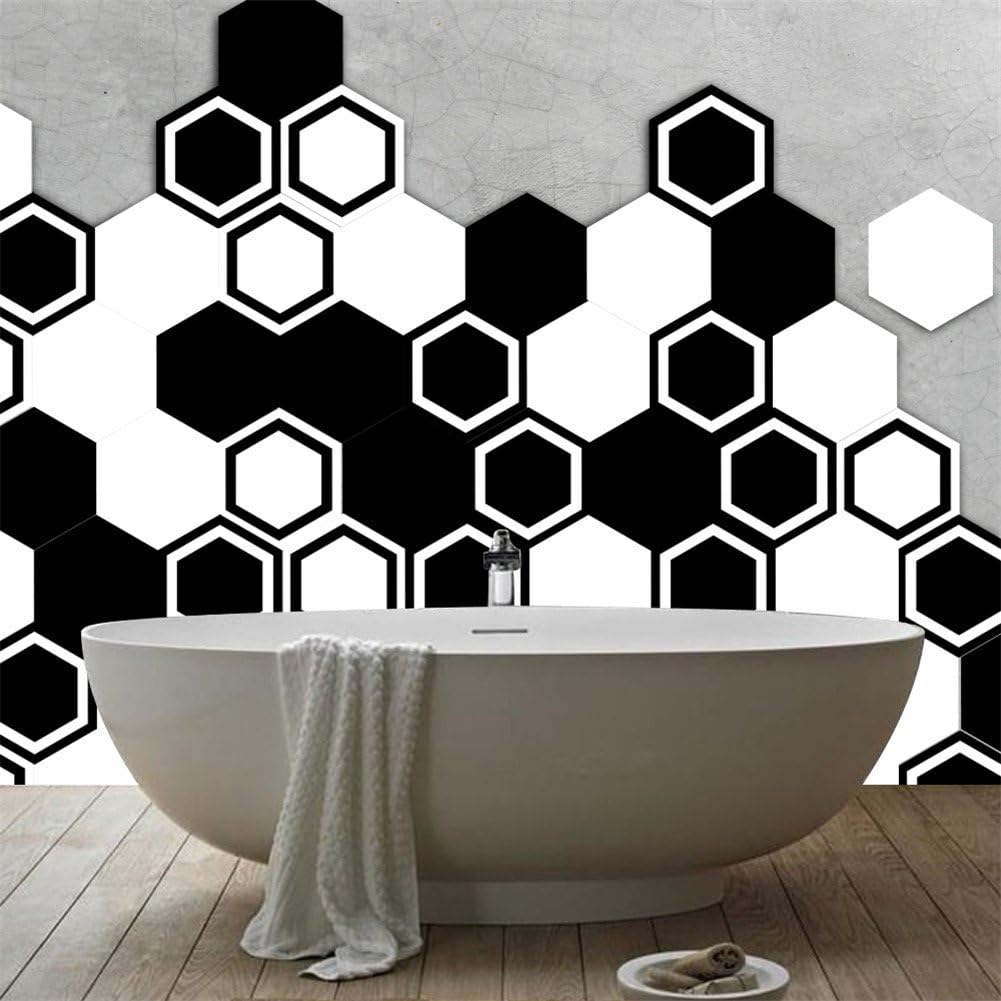VanBest 10pcs Black and White Floor Sticker DIY Tile Stickers Home Waterproof Wall Decals Living Room Bedroom Mural Art Decoration
