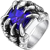 Bestyle Chunky Gothic Dragon Signet Ring with Synthetic Gemstone, Trendy Vintage Men's Thumb Finger Pinky Ring, Gift for Him, Size 7-14