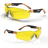 DEX FIT Safety Glasses SG210, Z87 Eye Protection, Anti-Fog & Scratch Resistant, Adjustable for Women and Men, Blue Light Blocking & UV Protection (Black & Orange Frame, Yellow Lens)
