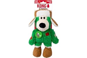 KONG Christmas Holiday Wild Knots Bear Dog Toy – Durable Rope Skeleton, Squeaker for Long-Lasting Play, Less Stuffing for Less Mess, Assorted Colors (1 Pack, Medium/Large)