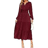 Simplee Womens Casual Long Sleeve Dress Fall Elegant Wedding Guest V-Neck Maxi Floral Dresses 2025 Trendy