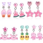 Mikovivi 6 Pairs Colorful Clip on Drop Earrings Set, Resin No Pierced Design Kids Child Dangle Earrings Cute Butterfly Ear Clips for Children Toddler Party Daily Wearing Princess Jewelry