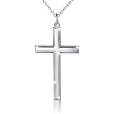 S925 Sterling Silver Large Cross Christian Faith Pendant Necklace 24 Inches Silver Chain Jewelry for Men Women