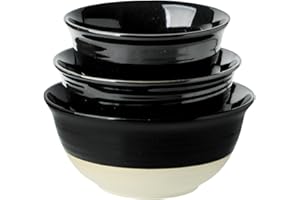 Hasense Large Ceramic Mixing Bowls, 2.1/1.5/1.0 Qt Salad Bowls for Kitchen, Versatile Serving Bowls for Cooking, Baking, Salad Mixing, Prepping, Nesting Black Bowl Set of 3, Dishwasher Microwave Safe