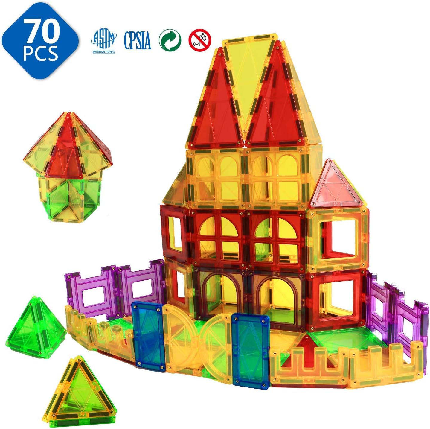 Magnetic Blocks - Magnetic Toys for Toddlers Kids Magnetic Building Blocks Preschool Magnet Set Magnetic Stem Toys 70 Pieces: Toys & Games