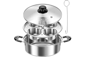Egg Poacher Pan Nonstick Scalding-proof Poached Egg Maker with 4 Cups Glass Cover Large Capacity Stainless Steel Multipurpose
