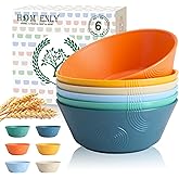 Homienly Unbreakable Cereal Bowls, Wheat Straw Bowl with Textured, 36oz Microwave Safe Plastic Bowls for Kitchen, Party, Large Soup Bowls for Popcorn, Ramen, Salad, Dishwasher Safe (Multi,6 PCS)