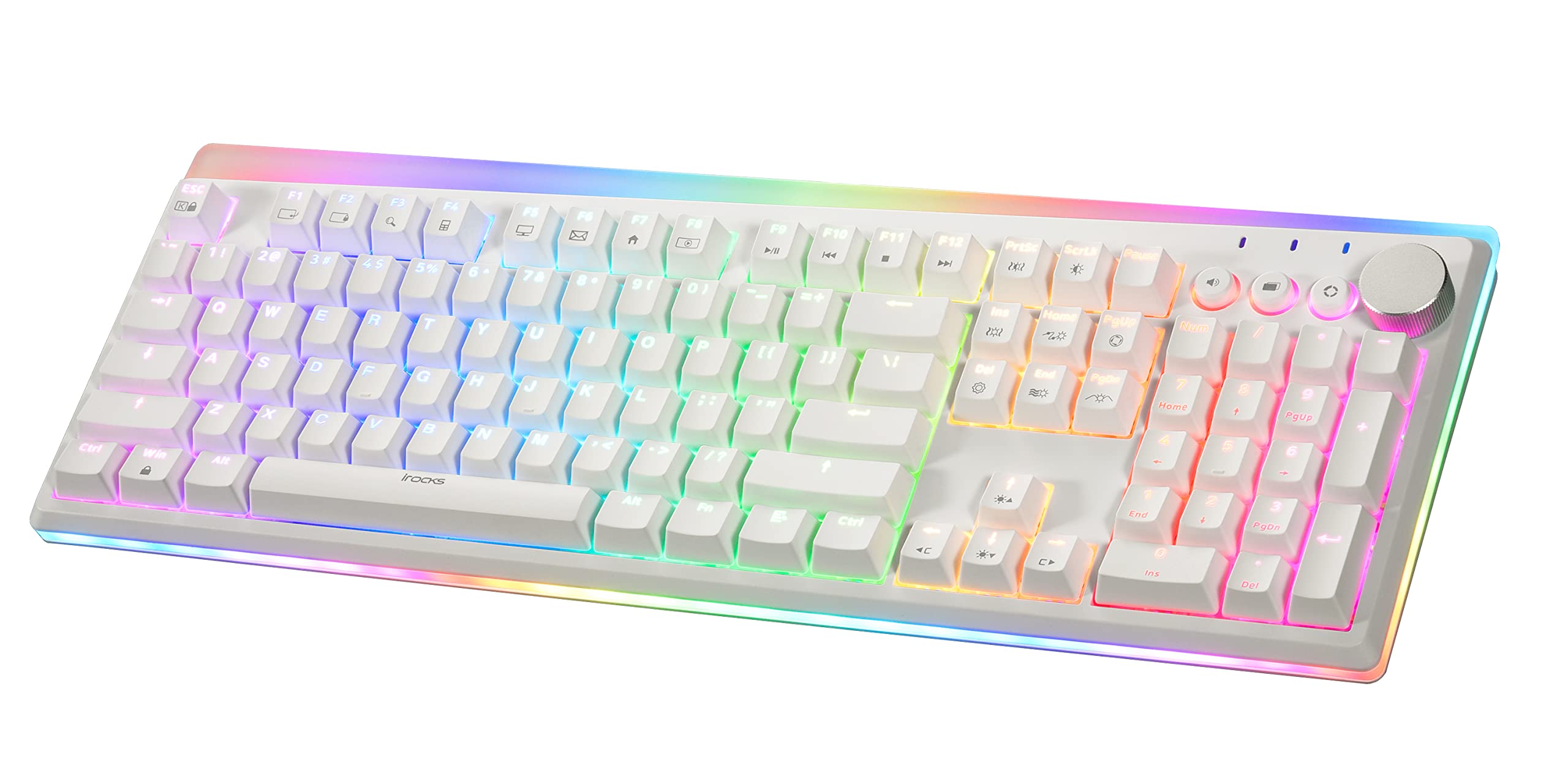iRocks K71R Wireless RGB Mechanical Gaming Keyboard,Brown Switches,PBT 107 Keys NKRO,RGB Backlit, Pro Keyboard for Gaming and Work,Dual Interface Wireless & Wired, Windows Laptop PC Mac,White