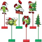 Yuntau 6 Pcs Lime Green Christmas Decorations Christmas Table Centerpieces Tiered Tray Decor Xmas Tree Tabletop Desktop Standing Signs for Home Kitchen Holidays Theme Party Supplies