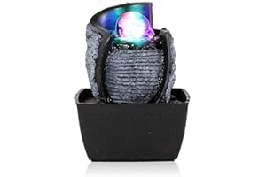 WICHEMI Indoor Fountain Tabletop Fountain Mini Waterfall Fountains Relaxation Water Feature Feng Shui Zen Meditation Desktop Fountain with Rolling Ball for Home Office Indoor Spaces Decor (Style 3)