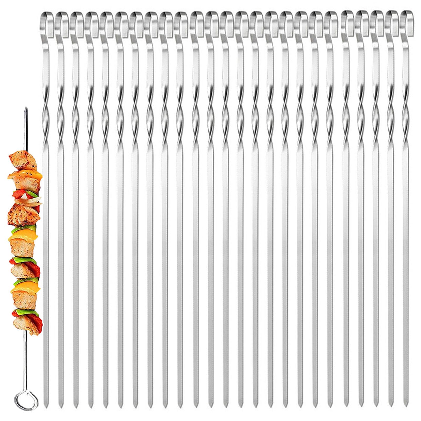 25 Pieces Stainless Steel Barbecue Skewers, 39 cm, BBQ Skewers, Reusable Barbecue Skewers, Kebab Skewers for Campfire or Grill, for BBQ Parties