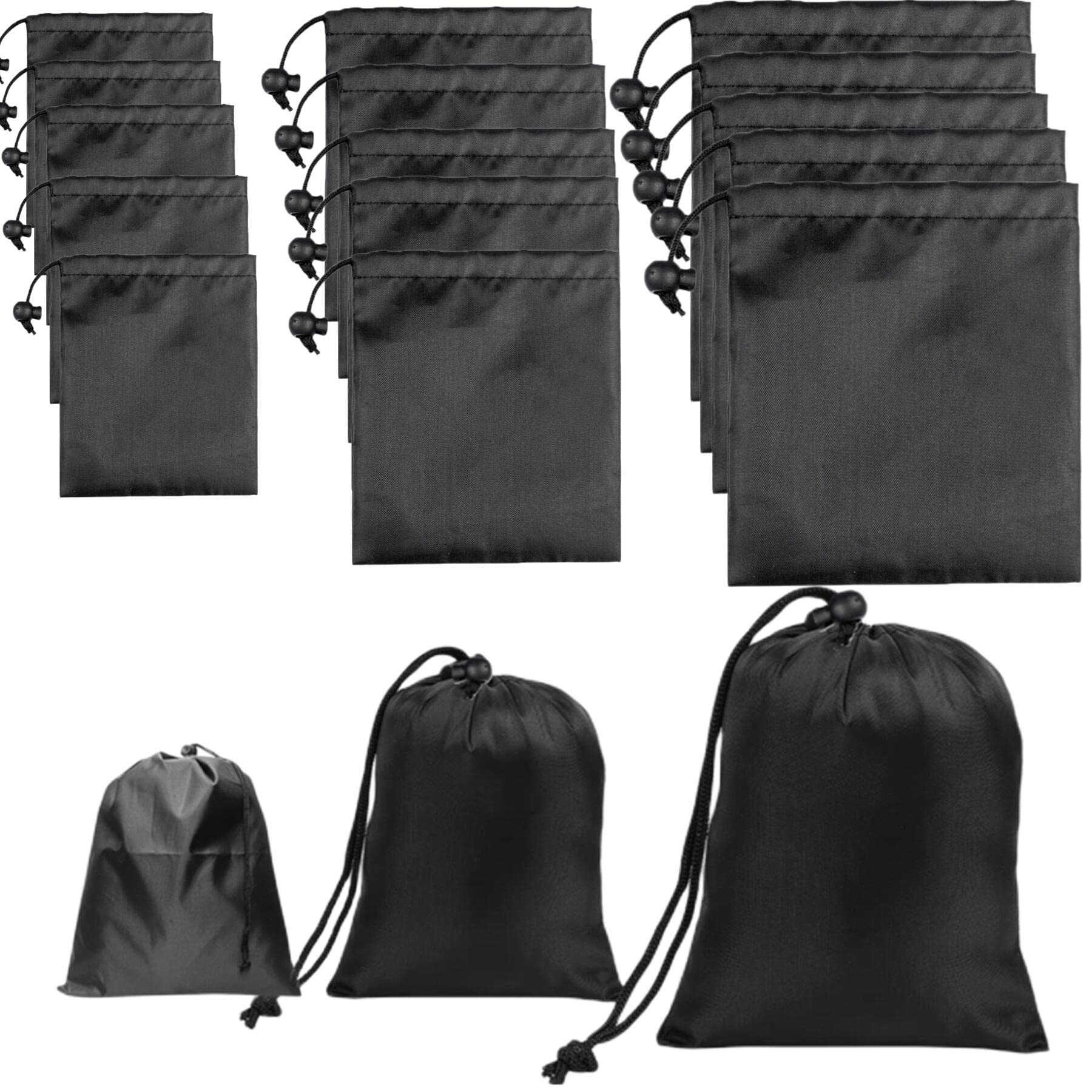 Jarler Drawstring Bag String Bag - 15Pcs 3Size Nylon Cinch Gym Drawstring Ditty Bag Stuff Sack Storage Pouch with Toggle for Travel, Shoes Bag (15, Black) — image 1