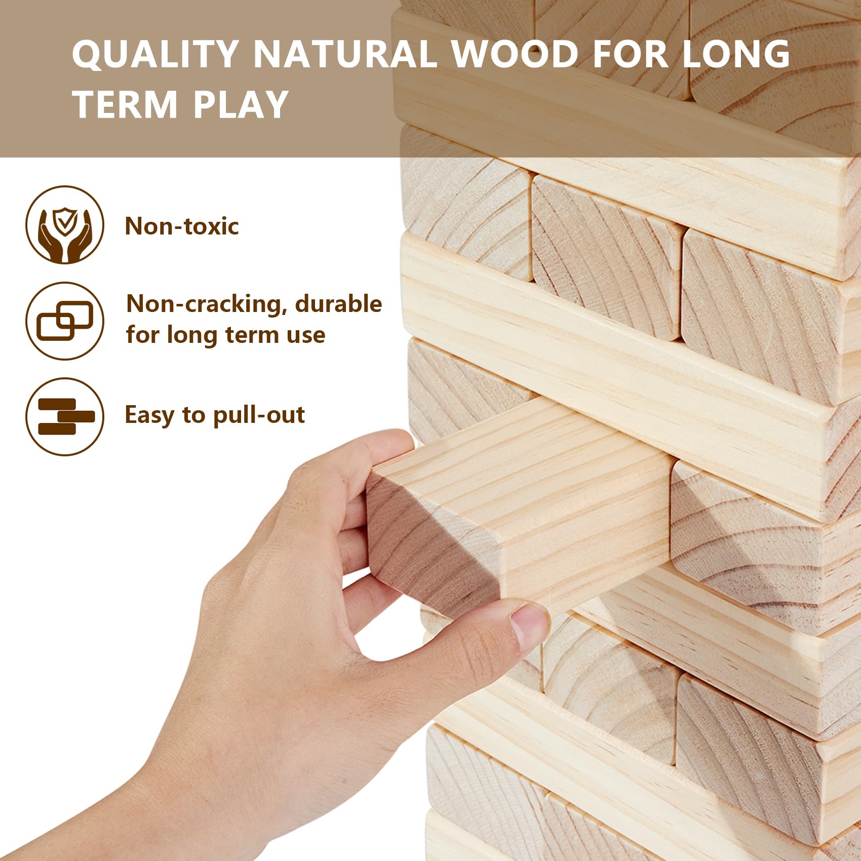 Giant Timber Blocks Games, 56 Blocks Large Tower Outdoor Games - Includes Carry Bag and Scoreboard, Wood Stacking Yard Games Grows from 2FT to Over 4.2FT for Kids Adults Family