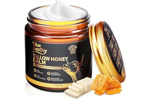 BLUE SEA SKY Upgraded Beef Tallow for Skin Handmade Whipped Organic Grass-Fed Tallow Balm with Raw Wild Honey for Eczema & Rosacea,Non-Comedogenic Face,Body Moisturizer for Dry, Sensitive Skin - 4oz Unscented