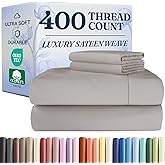 CGK Unlimited 400 Thread Count Cotton Bed Sheet Set - 100% Cotton Sheets - Sateen Cotton - Fits 8" to 16" Mattress - Silky-Soft, Hotel Quality Bedding Linens, Queen, Light Grey