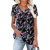 Rainoop Womens Summer Plus Size Tops Blouses Short Sleeve Shirts Lace Pleated Tunic Tops M-4XL