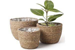 LA JOLIE MUSE La Jolíe Muse Seagrass Planter Basket Indoor, Flower Pots Cover, Plant Containers, Natural, 3-Pack