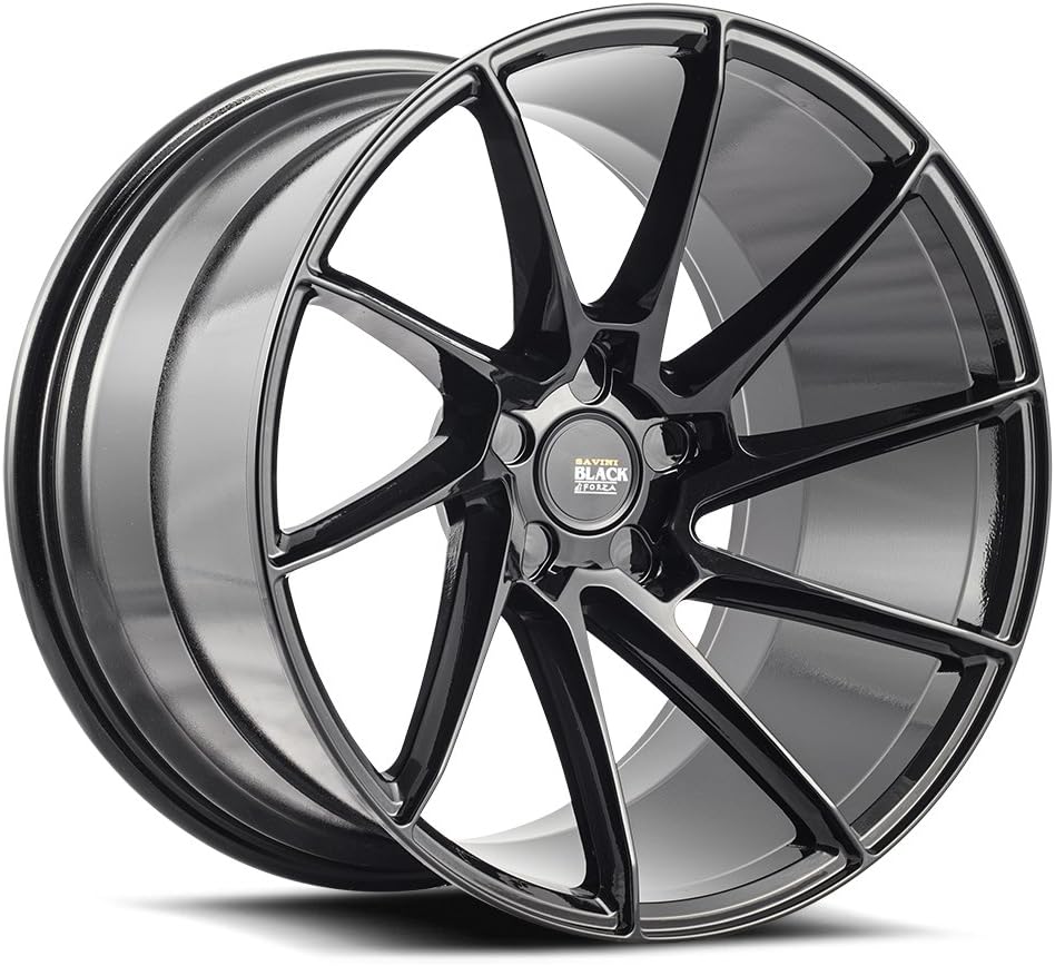 19" Inch Savini BM15 Gloss Black Wheels & Tire Package | Set of 4 | 245/35R19 Tires | Includes Free Wheel Club LA T-Shirt | Fits Audi Mercedes BMW Infiniti Dodge Cadillac Chevy Ford Lexus Tesla Nissan