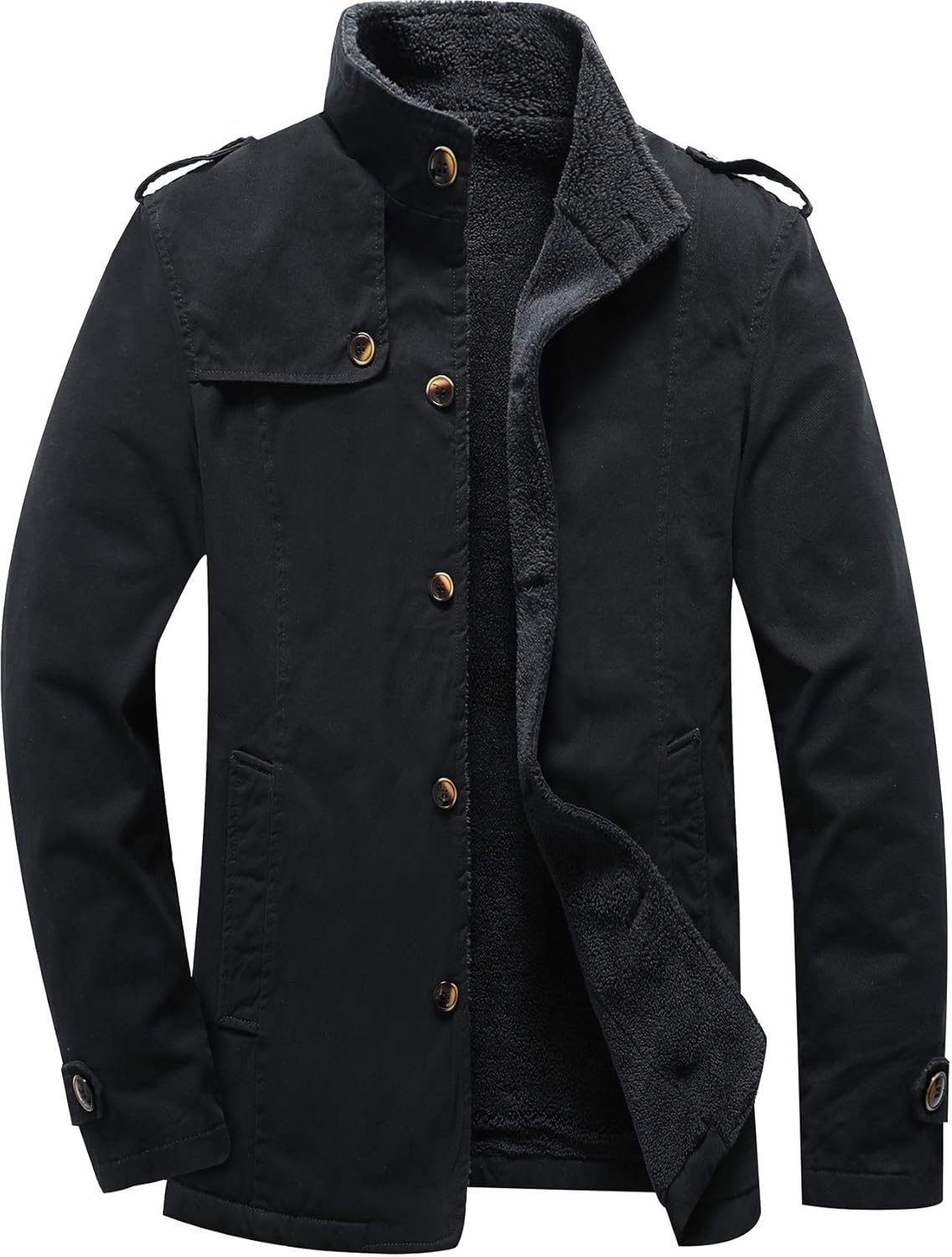 Vcansion Men's Winter Cotton Fleece Lined Jacket Coat Single Breasted Outerwear: Clothing