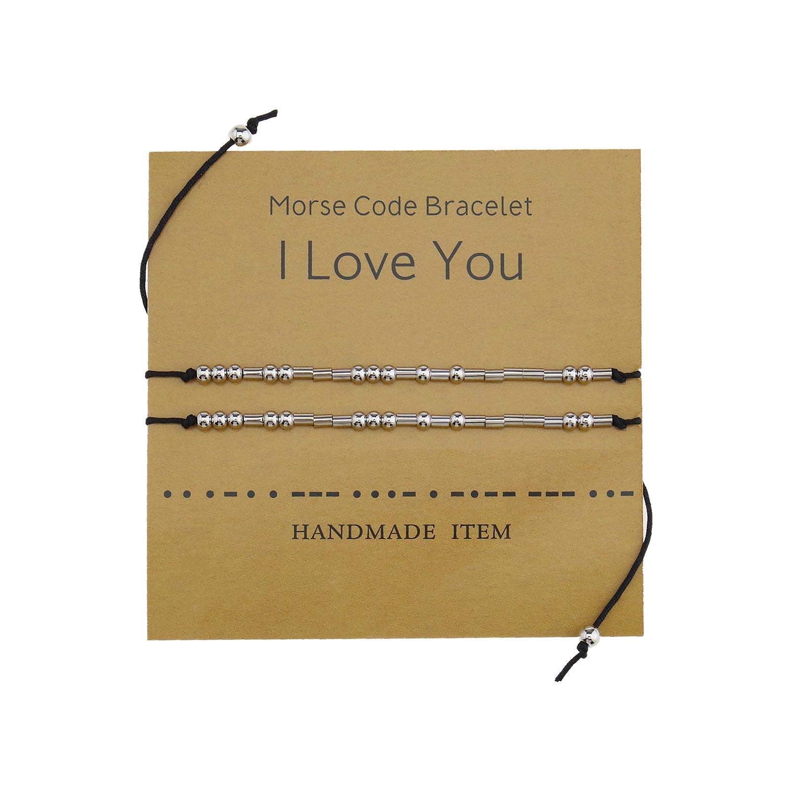 EMSea 2 Pcs Morse Code Beads Bracelets Adjustable I Love You Secret Message Couple Jewelry Bracelet Set with Card for Lovers