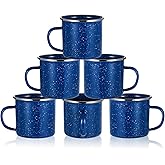 Tobeelec 6 Pcs Enamel Mug - Outdoor Classic Camping Mugs, 12 OZ Enamel Coffee Mug - Premium Nostalgic Mugs Set - Ideal For Early Morning Coffee Or Cold Beverages (Blue)