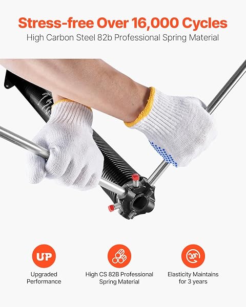 VEVOR GARAGE DOOR TORSION SPRINGS, PAIR OF 0.207 X 2 X 24 IN, 16000 CYCLES, ELECTROPHORESIS BLACK COATED FOR REPLACEMENT, GARAGE DOOR SPRINGS WITH NON-SLIP WINDING BARS, GLOVES AND MOUNTING WRENCH