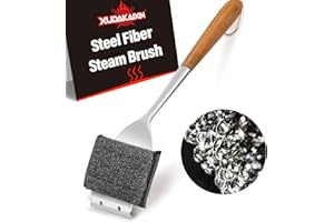 XUDAKAIXIN 18” Steam Grill Brush Bristle Free,with Extended Luxurious Acacia Wood Handle,Safe Grill Cleaner for Outdoor Grill,Replaceable Head Grill Scraper Tool,BBQ Accessories,Gifts for Men/Dad ﻿