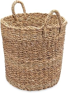 Gruener Handel Papierkorb Seegras Rund mit Henkel - Natur - Handarbeit - Fair Trade (Ø 35cm)