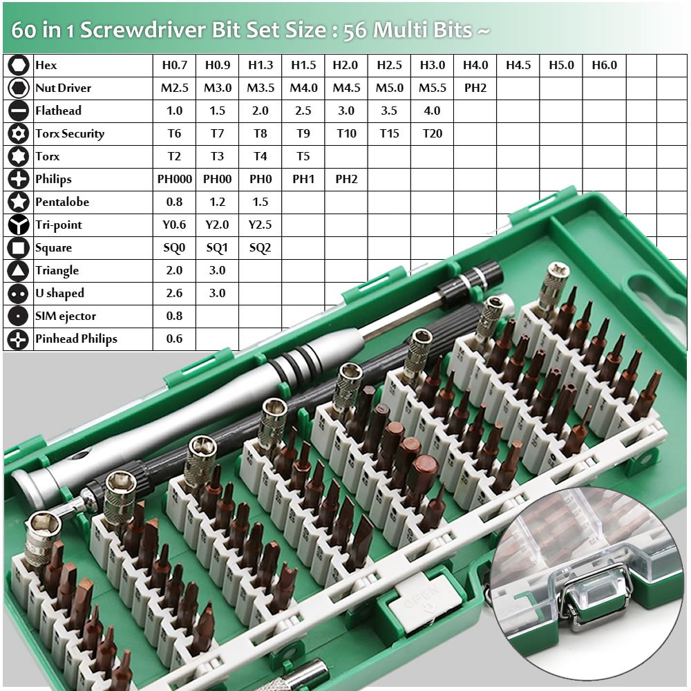 Kingsdun Precision Screwdriver Set, 60 in 1 Magnetic Driver Kit with 56 Mini Multi Bit Sets,Professional Repair Tool Kit for Iphone /Ipad /Macbook /PC/ Laptop /Xbox /Watches & Eyeglasses