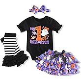 Menglang My First Halloween Outfits Baby Girl Newborn Skull Print Romper Dots Shorts with Leg Warmer Clothes Sets