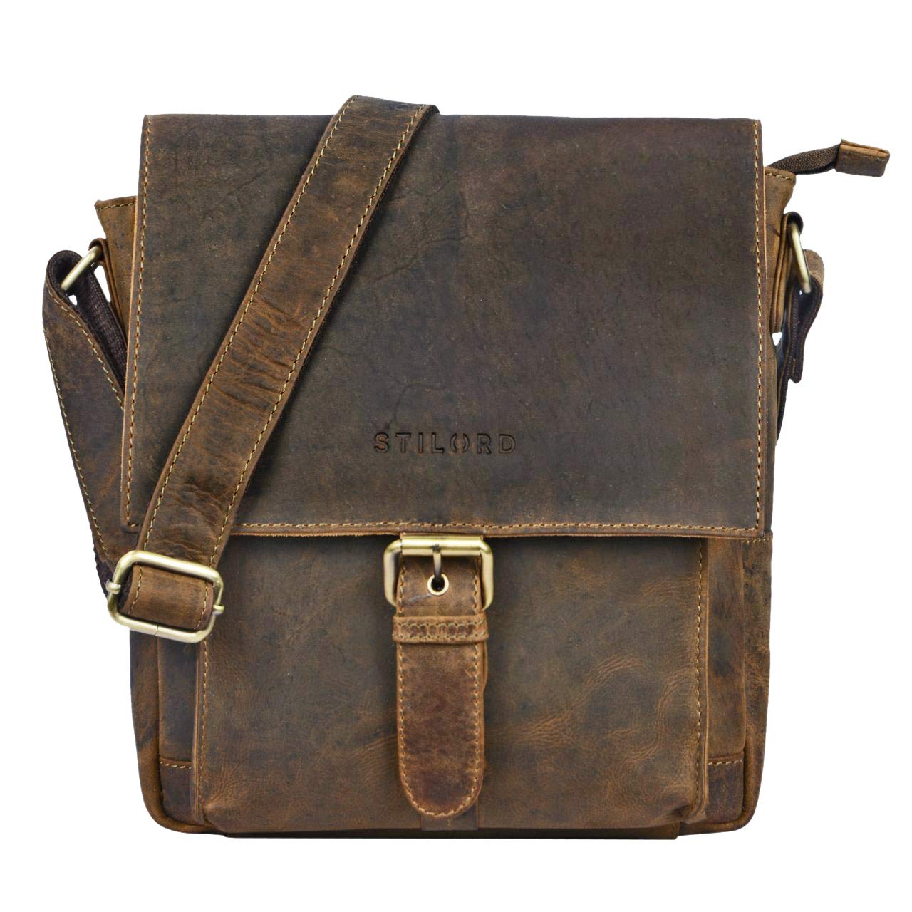 STILORD "Nevio" Men's Leather Shoulder Bag | Small Messenger Bag Elegant Vintage Design | Crossbody Bag for 10.1 Inch Tablet iPad Genuine Leather Colour:Middle Brown