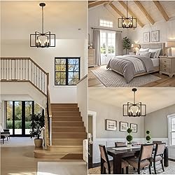 Black Farmhouse Chandelier, 6 Light Geometric